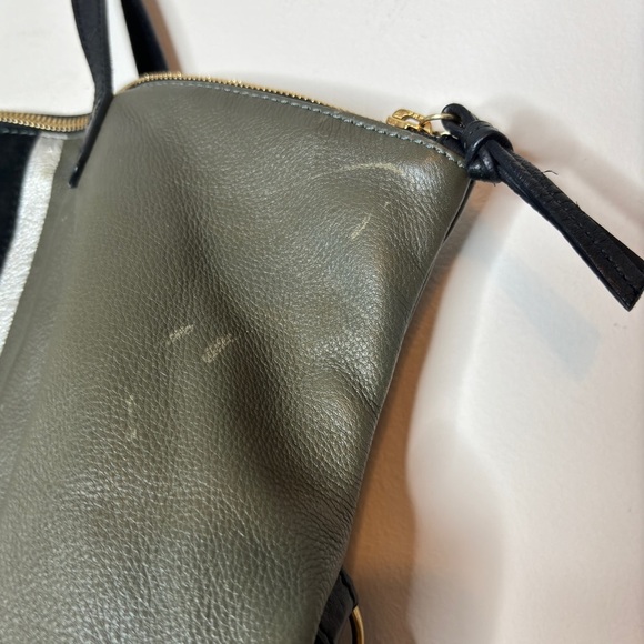 Kempton & Co Grayish Green Black Silver Slouchy Leather Bag Gold Hardware - Picture 9 of 13